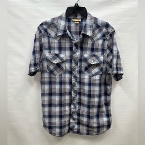 Roebuck & Co Shirt Mens Large Multicolor Short Sleeve Pearl Snap Cotton Blend